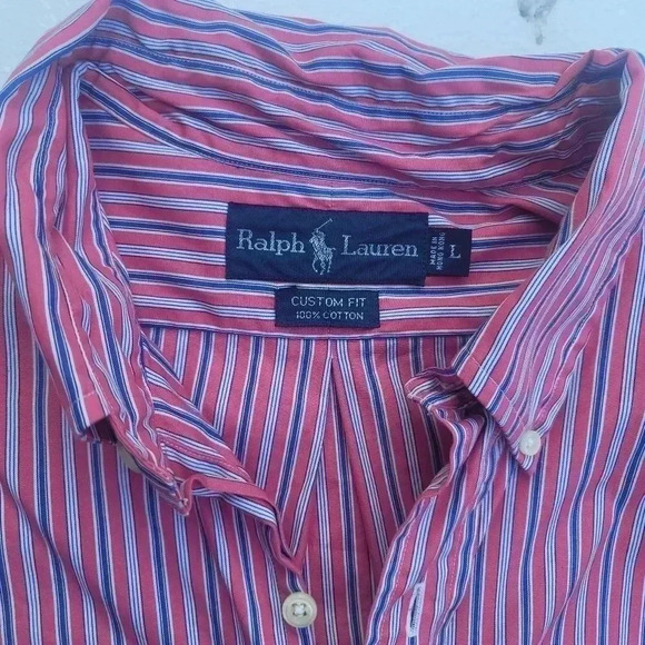 Ralph Lauren Men's Custom Fit Striped Long Sleeve Button Down Shirt Cotton Sz L - Picture 4 of 11